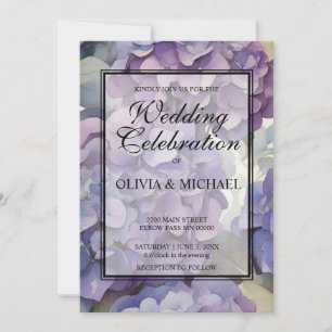 Elegant dusty purple blue watercolor hydrangeas  invitation