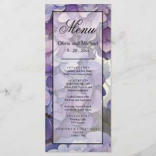 Elegant dusty purple blue watercolor hydrangeas menu