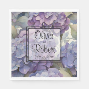 Elegant dusty purple blue watercolor hydrangeas napkin