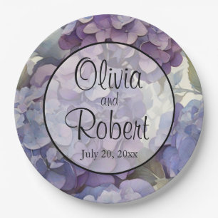Elegant dusty purple blue watercolor hydrangeas  paper plate