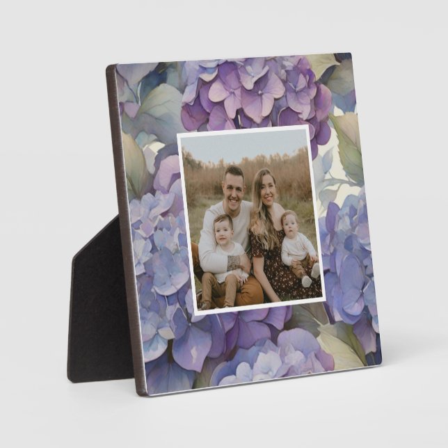 Elegant dusty purple blue watercolor hydrangeas  plaque (Front)