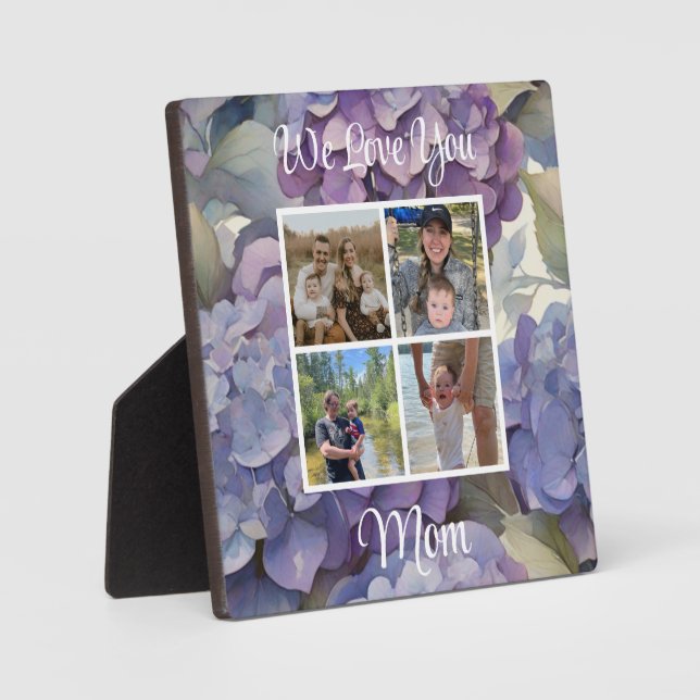 Elegant dusty purple blue watercolor hydrangeas  plaque (Front)