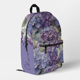 Elegant dusty purple blue watercolor hydrangeas  printed backpack
