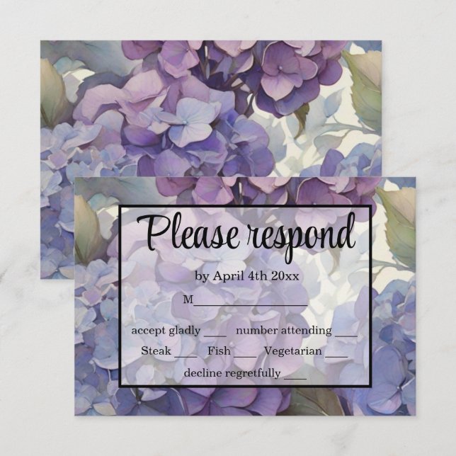 Elegant dusty purple blue watercolor hydrangeas  RSVP card (Front/Back)