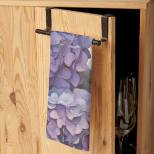 Elegant dusty purple blue watercolor hydrangeas  tea towel