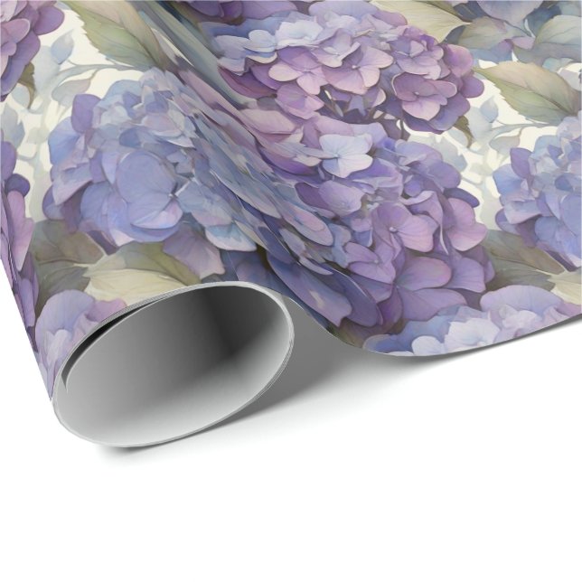 Elegant dusty purple blue watercolor hydrangeas  wrapping paper (Roll Corner)