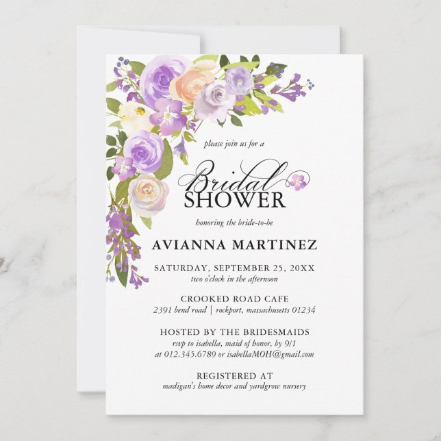 Elegant Dusty Purple Floral Bridal Shower  Invitation (Front)