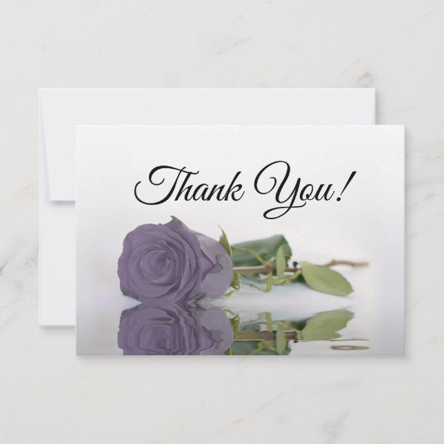 Elegant Dusty Purple Mirrored Rose Simple Wedding Thank You Card (Front)