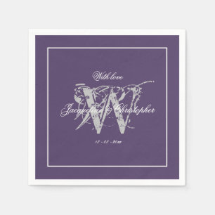 Elegant Dusty Purple Monogram Names Wedding Paper Napkin