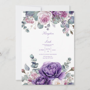 Elegant Dusty Purple Peony Eucalyptus Gold Invitation