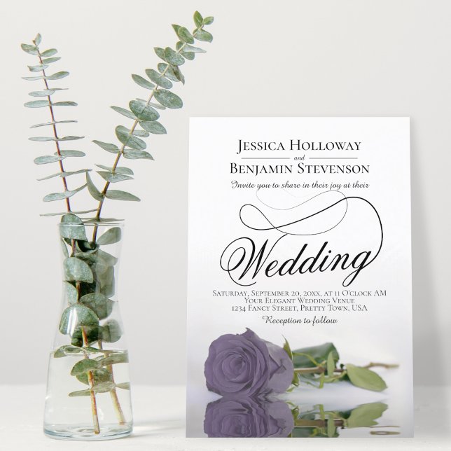 Elegant Dusty Purple Rose Classy Script Wedding Invitation (Creator Uploaded)