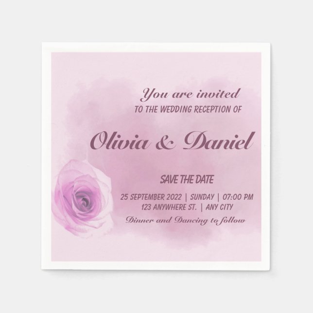 Elegant dusty purple rose floral wedding party napkin (Front)