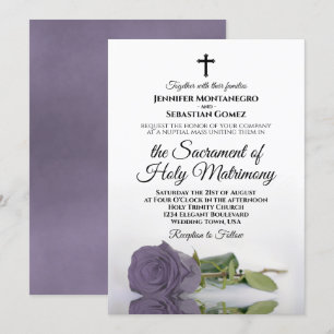Elegant Dusty Purple Rose Modern Catholic Wedding Invitation
