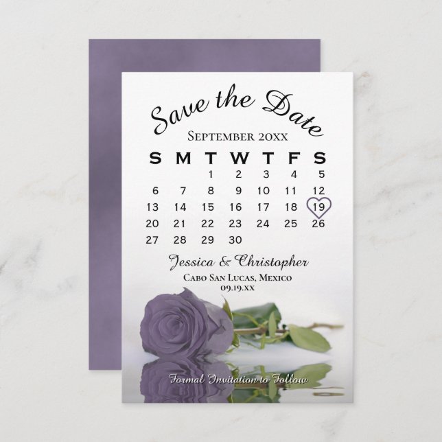 Elegant Dusty Purple Rose Wedding Calendar Save The Date (Front/Back)