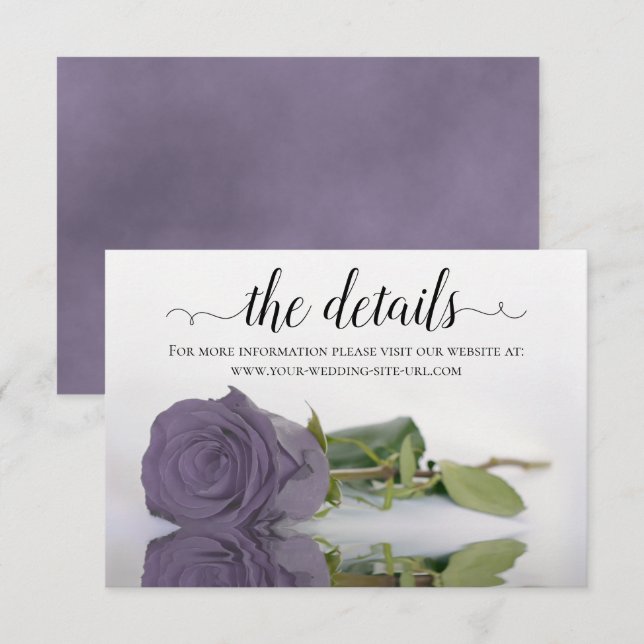 Elegant Dusty Purple Rose Wedding Details Website Enclosure Card (Front/Back)