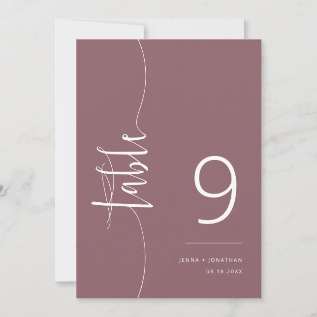 Elegant Dusty Purple Script Wedding Table Number (Front)