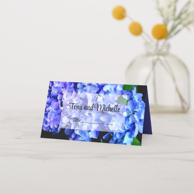 Elegant dusty purple watercolor floral hydrangeas place card (Front)