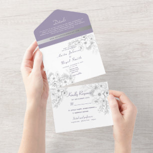 Elegant Dusty Purple Wedding All In One Invitation