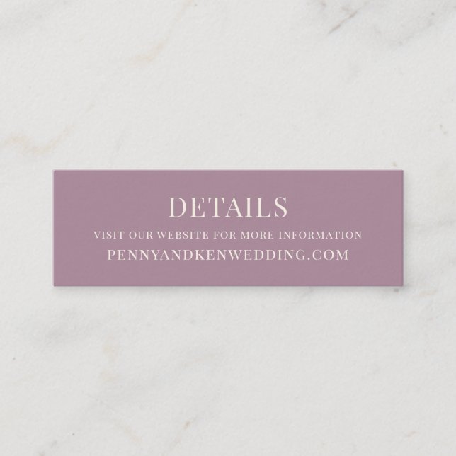 Elegant Dusty Purple Wedding Website Mini Card (Front)