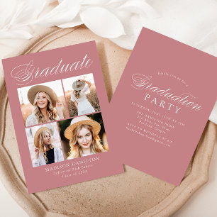 Elegant Dusty Rose 4 Photo Graduation Party Invitation