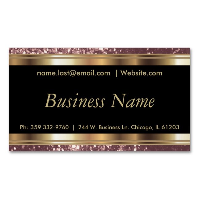 Elegant Dusty Rose and Black and Gold Magnetic Business Card (Front)