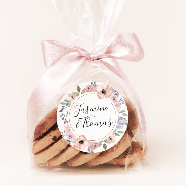 Elegant Dusty Rose and Peach Floral Wreath Wedding Classic Round Sticker (Creator Uploaded)