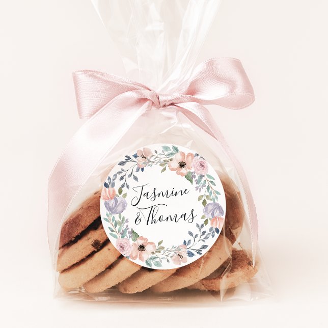Elegant Dusty Rose and Peach Floral Wreath Wedding Classic Round Sticker (Creator Uploaded)