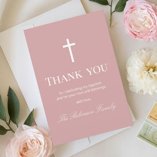 Elegant Dusty Rose Baptism  Thank You Card