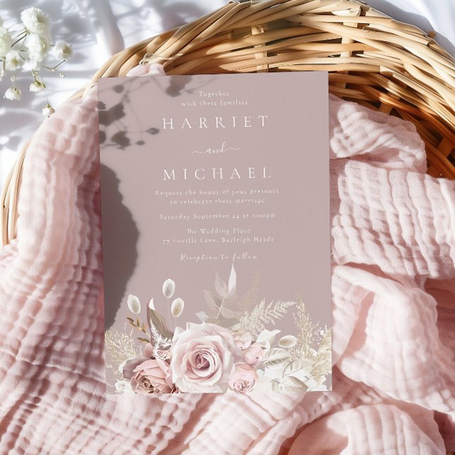Elegant Dusty Rose & Blush Floral Wedding Invitation (Creator Uploaded)