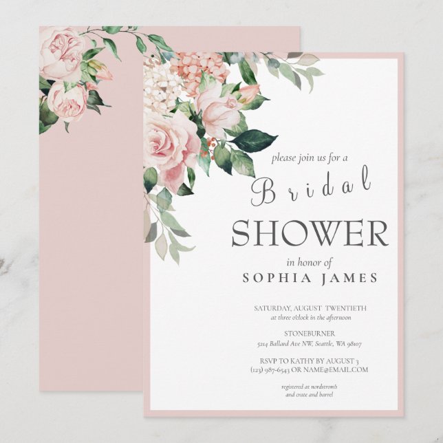 Elegant Dusty Rose Blush Peony Bridal Shower  Invitation (Front/Back)