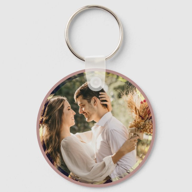Elegant Dusty Rose Blush Photo Wedding Favour Key Ring (Front)
