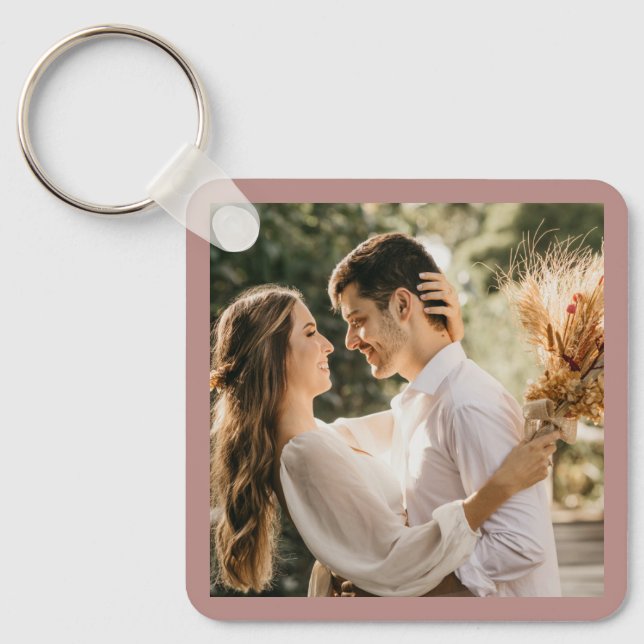 Elegant Dusty Rose Blush Photo Wedding Favour Key Ring (Front)