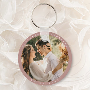 Elegant Dusty Rose Blush Photo Wedding Favour Key Ring
