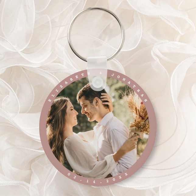 Elegant Dusty Rose Blush Photo Wedding Favour Key Ring (Creator Uploaded)