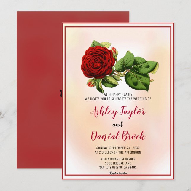 Elegant dusty rose blush pink bloom floral Wedding Invitation (Front/Back)