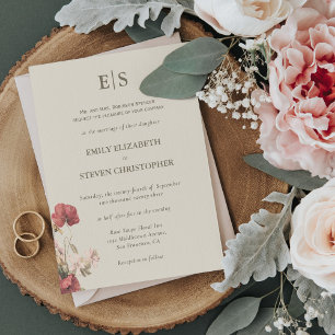 Elegant Dusty Rose Boho Monogrammed Wedding Invitation