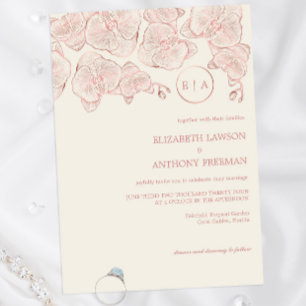 Elegant Dusty Rose Botanical Orchid Sketch Wedding Invitation