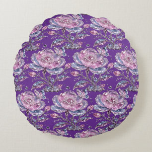 Elegant Dusty Rose Botanical Pattern Design Round Cushion
