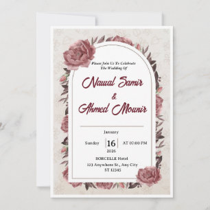 Elegant Dusty Rose Burgundy Wedding Invitation