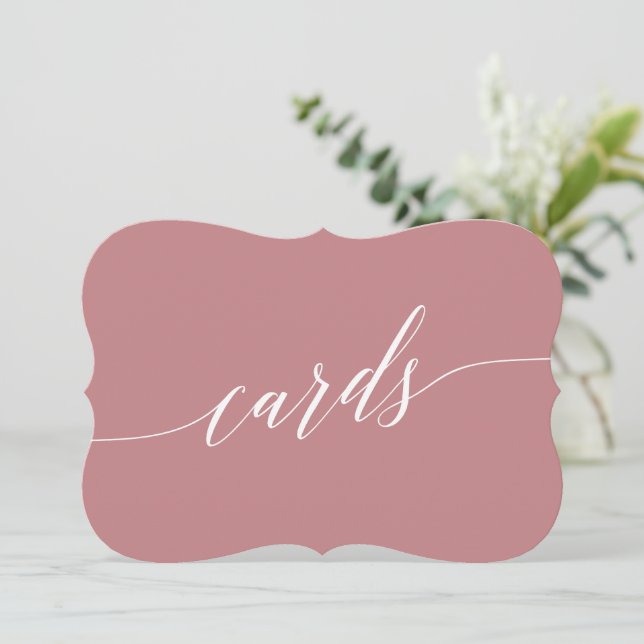 Elegant Dusty Rose Calligraphy Cards Sign (Standing Front)