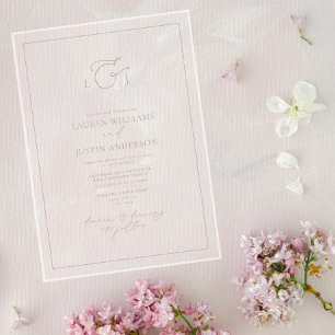 Elegant Dusty Rose Calligraphy Monogram Wedding Acrylic Invitations