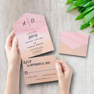 Elegant dusty rose chic All in One Wedding Invite