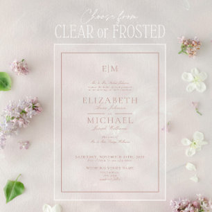 Elegant Dusty Rose Classic Script Monogram Wedding Acrylic Invitations