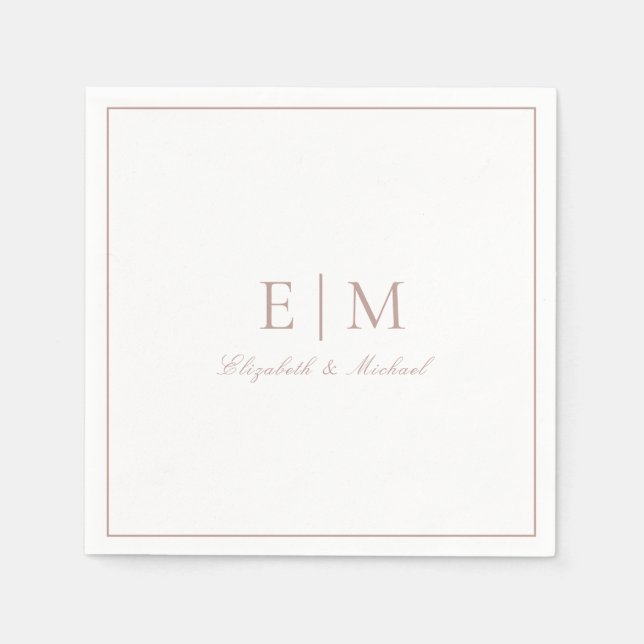Elegant Dusty Rose Classic Script Monogram Wedding Napkin (Front)