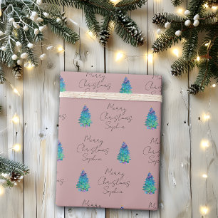 Elegant Dusty Rose Custom Merry Christmas Tree Wrapping Paper