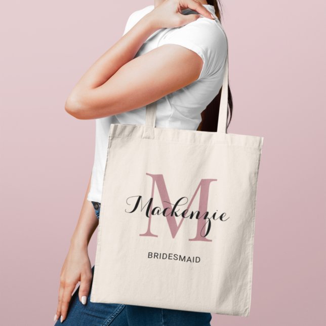 Elegant Dusty Rose Custom Wedding Bridesmaid Name Tote Bag (Creator Uploaded)