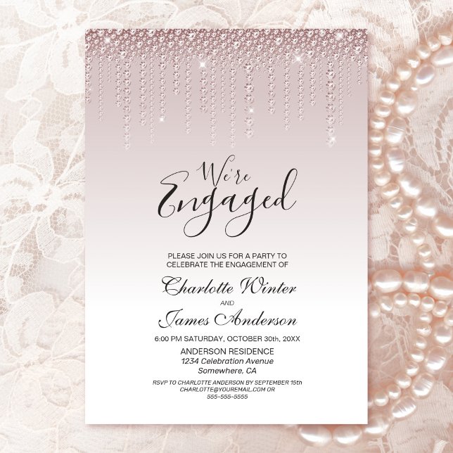 Elegant Dusty Rose Diamonds Engagement Party Invitation (Creator Uploaded)