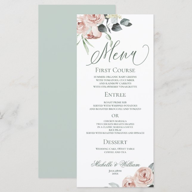 Elegant Dusty Rose Eucalyptus Wedding   Menu (Front/Back)