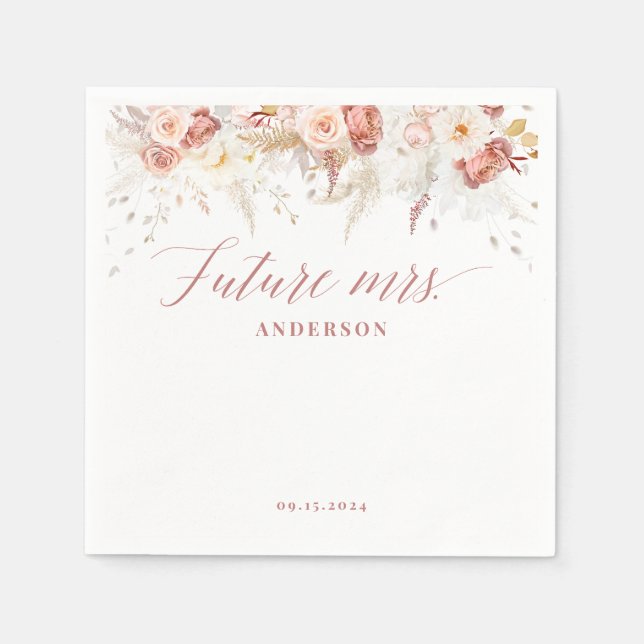 Elegant Dusty Rose Floral Bridal Shower Napkin (Front)