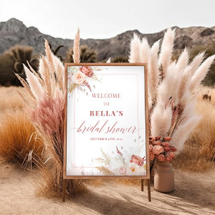 Elegant Dusty Rose Floral Bridal Shower Welcome Poster